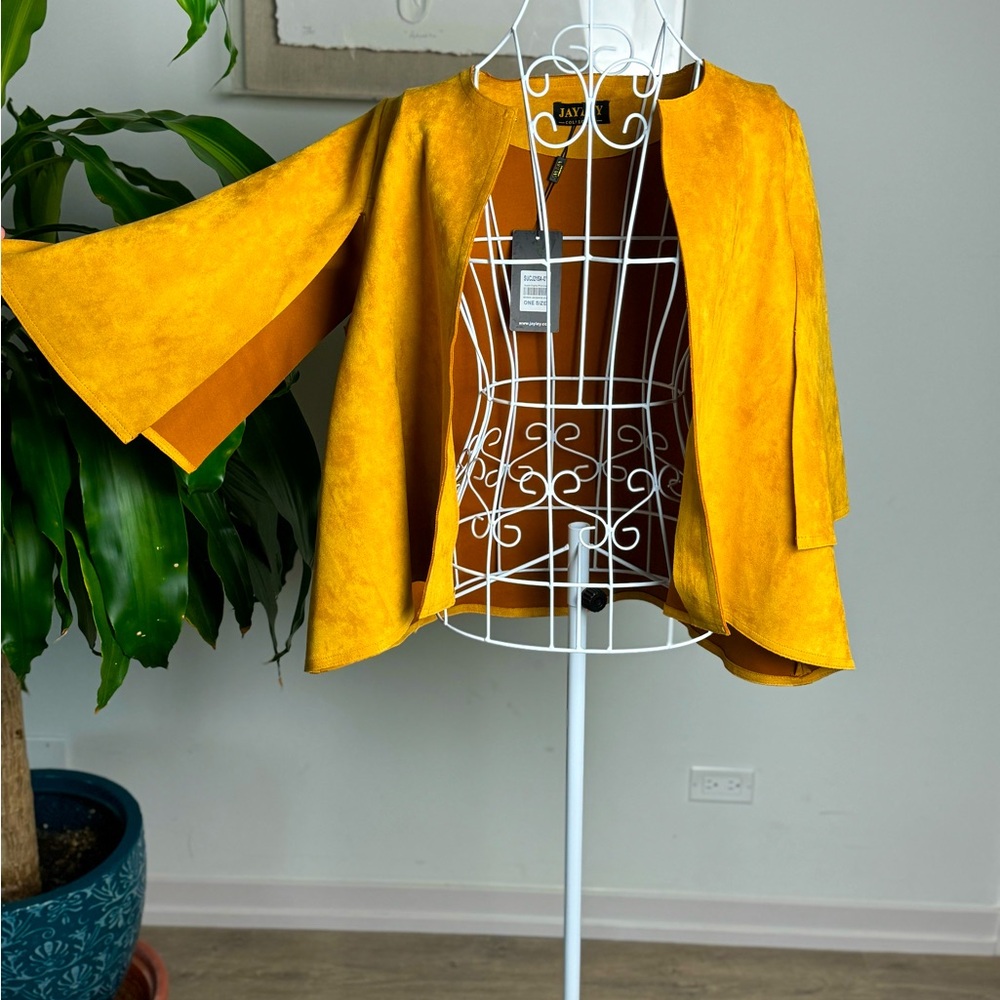 Women Yellow/Gold Suede-Like Looking Jacket Jayley Collection One Size Fits All